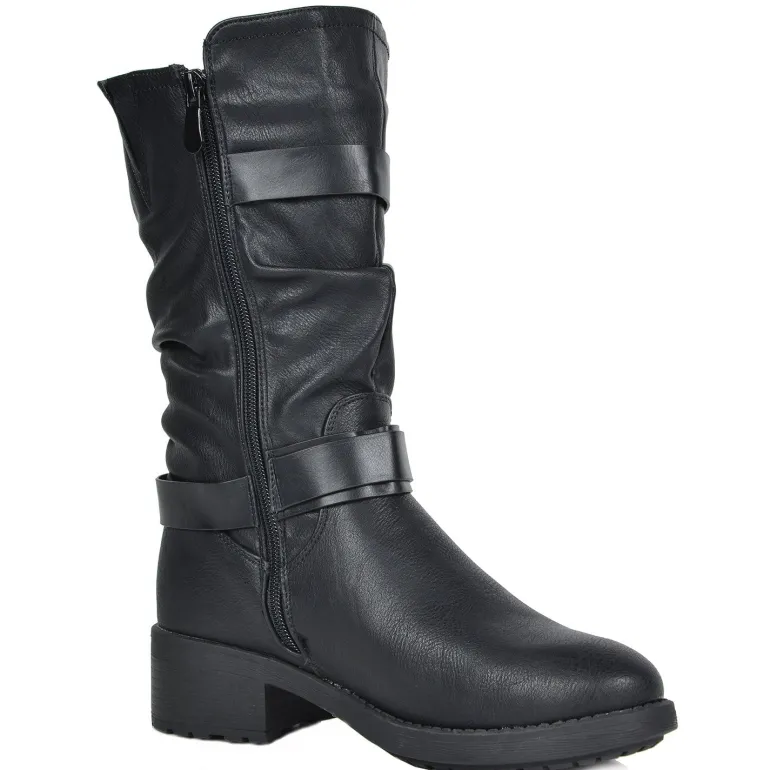 Faux Fur Mid Calf Winter Riding Boots