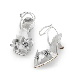 Flower Kitten Heel Sandals