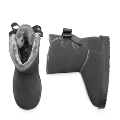 [FuzzyChic Bow] Suede Mid-calf Snow Boots