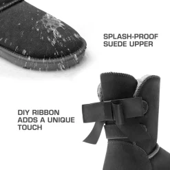 [FuzzyChic Bow] Suede Mid-calf Snow Boots