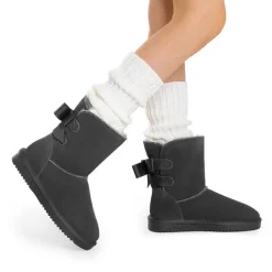[FuzzyChic Bow] Suede Mid-calf Snow Boots