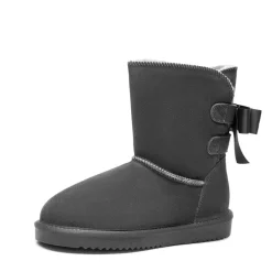 [FuzzyChic Bow] Suede Mid-calf Snow Boots