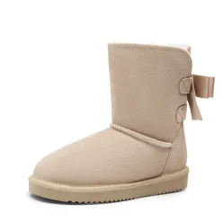 [FuzzyChic Bow] Suede Mid-calf Snow Boots