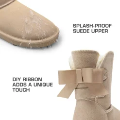 [FuzzyChic Bow] Suede Mid-calf Snow Boots