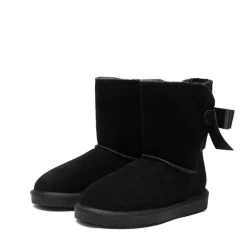 [FuzzyChic Bow] Suede Mid-calf Snow Boots