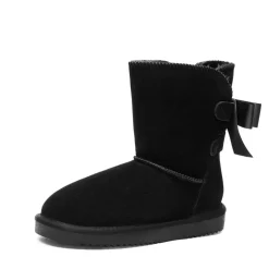 [FuzzyChic Bow] Suede Mid-calf Snow Boots