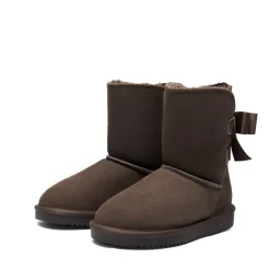 [FuzzyChic Bow] Suede Mid-calf Snow Boots