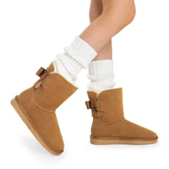 [FuzzyChic Bow] Suede Mid-calf Snow Boots