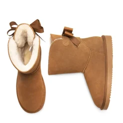 [FuzzyChic Bow] Suede Mid-calf Snow Boots