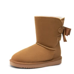 [FuzzyChic Bow] Suede Mid-calf Snow Boots