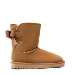 [FuzzyChic Bow] Suede Mid-calf Snow Boots