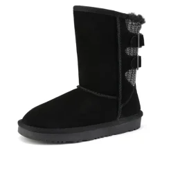 [FuzzyChic Kid's Buckle] Kids Fur Lined Suede Non Slip Winter Boots