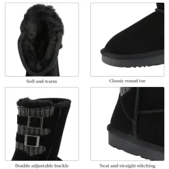[FuzzyChic Kid's Buckle] Kids Fur Lined Suede Non Slip Winter Boots
