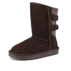 [FuzzyChic Kid's Buckle] Kids Fur Lined Suede Non Slip Winter Boots