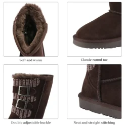 [FuzzyChic Kid's Buckle] Kids Fur Lined Suede Non Slip Winter Boots