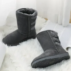 [FuzzyChic Kid's Buckle] Kids Fur Lined Suede Non Slip Winter Boots