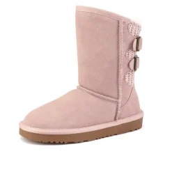 [FuzzyChic Kid's Buckle] Kids Fur Lined Suede Non Slip Winter Boots