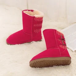[FuzzyChic Kid's Buckle] Kids Fur Lined Suede Non Slip Winter Boots