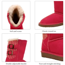 [FuzzyChic Kid's Buckle] Kids Fur Lined Suede Non Slip Winter Boots