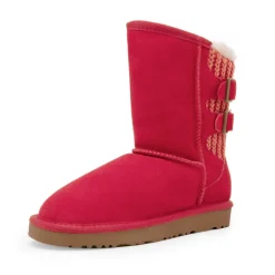 [FuzzyChic Kid's Buckle] Kids Fur Lined Suede Non Slip Winter Boots