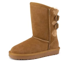 [FuzzyChic Kid's Buckle] Kids Fur Lined Suede Non Slip Winter Boots