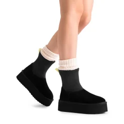 [FuzzyChic Sock-Top Platform] Mid-calf Snow Boots