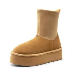 [FuzzyChic Sock-Top Platform] Mid-calf Snow Boots