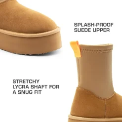 [FuzzyChic Sock-Top Platform] Mid-calf Snow Boots