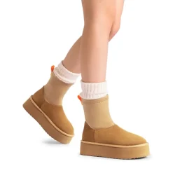 [FuzzyChic Sock-Top Platform] Mid-calf Snow Boots