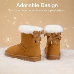 [FuzzyChic TeddyCozy] Kid's Suede Bow Snow Boots