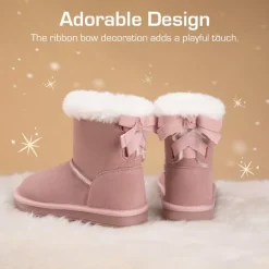 [FuzzyChic TeddyCozy] Kid's Suede Bow Snow Boots