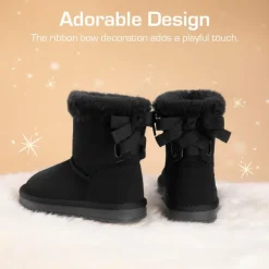 [FuzzyChic TeddyCozy] Kid's Suede Bow Snow Boots