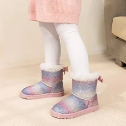 [FuzzyChic TeddyCozy] Kid's Suede Bow Snow Boots
