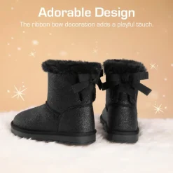 [FuzzyChic TeddyCozy] Kid's Suede Bow Snow Boots