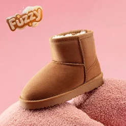 [FuzzyClassic Kid's Low Boot] Kids Faux Fur-Lined Snow Boots
