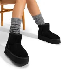 [FuzzyClassic Platform Low Boot] Genuine Suede Snow Boots