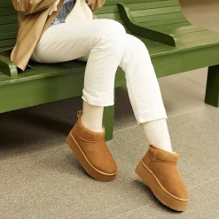 [FuzzyClassic Platform Mini Boot] Suede Platform Ankle Snow Boots