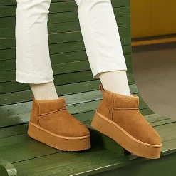 [FuzzyClassic Platform Mini Boot] Suede Platform Ankle Snow Boots