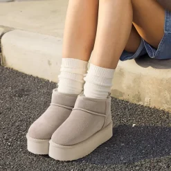 [FuzzyClassic Platform Mini Boot] Suede Platform Ankle Snow Boots