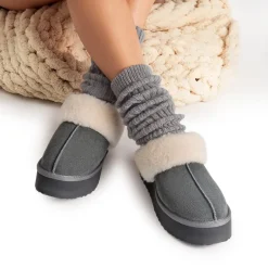 [FuzzyEasy Platform Slipper] Faux Fur Lining Platform Slippers