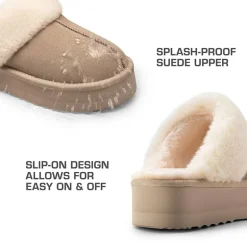 [FuzzyEasy Platform Slipper] Faux Fur Lining Platform Slippers