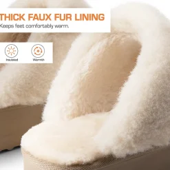 [FuzzyEasy Platform Slipper] Faux Fur Lining Platform Slippers