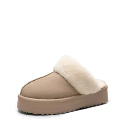 [FuzzyEasy Platform Slipper] Faux Fur Lining Platform Slippers