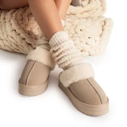 [FuzzyEasy Platform Slipper] Faux Fur Lining Platform Slippers