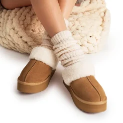 [FuzzyEasy Platform Slipper] Faux Fur Lining Platform Slippers