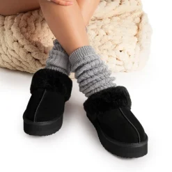 [FuzzyEasy Platform Slipper] Faux Fur Lining Platform Slippers