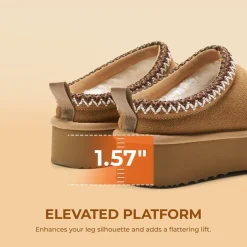 [FuzzyEasy Women's Platform Slip-on] Plush Fur-Lined Winter Platform Slippers