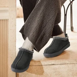 [FuzzyEasy Women's Slip-on] Embroidered Suede Fuzzy Cozy Slippers