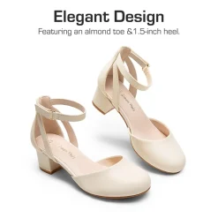 Girls’ Almond-Toe Block Heel Dress Shoes