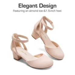 Girls’ Almond-Toe Block Heel Dress Shoes